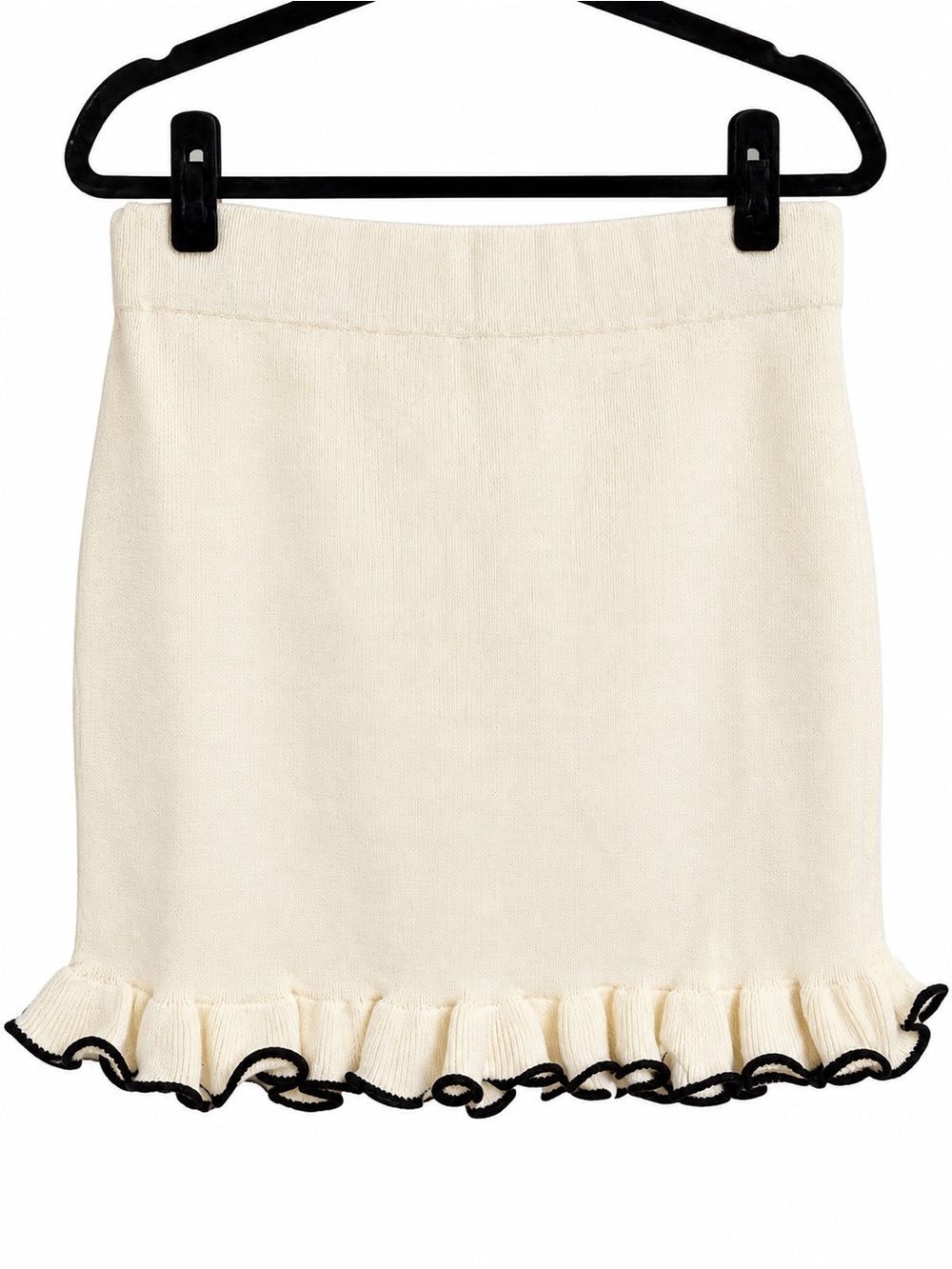 Avec Les Filles Ruffle Hem Knit Mini Skirt Cream Black Women's XL NWT